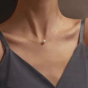 Floating Faux Pearl Choker Necklace delicate dainty minimalist